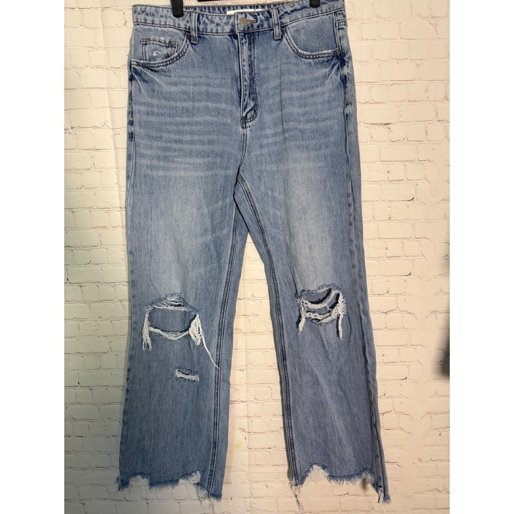 Altar'd State Womens Distressed Straight Leg Jeans Light Wash Raw Hem Size 30